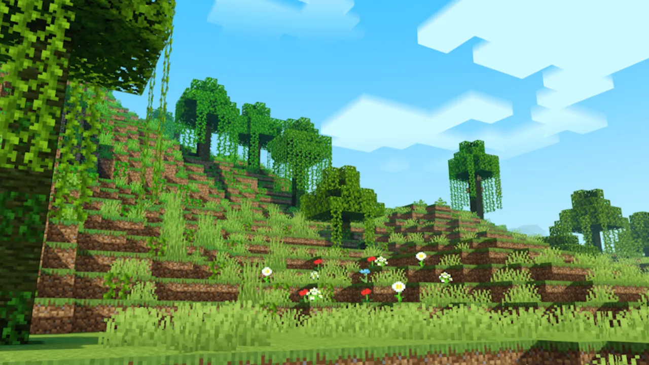 Newb X Ale shader: Hillside with trees and flowers