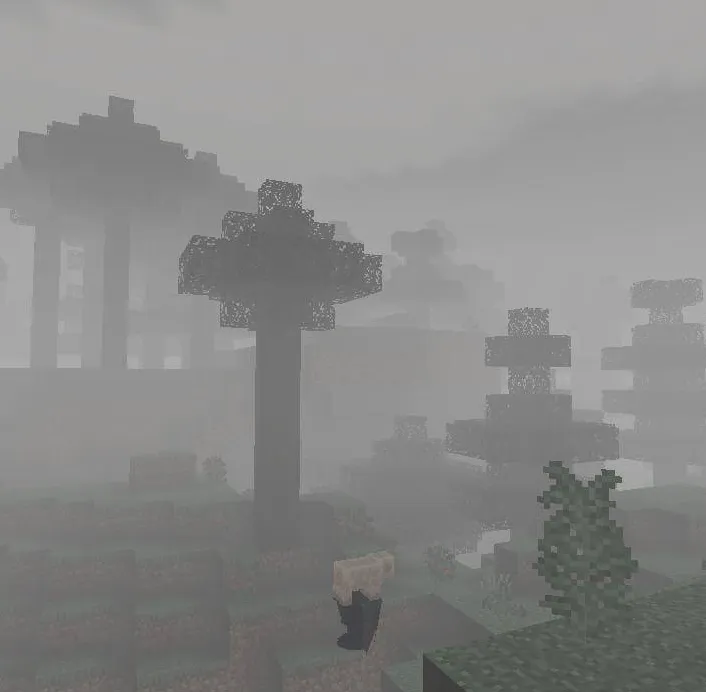 Newb X Apocalipsis shader: Foggy forest with tall trees