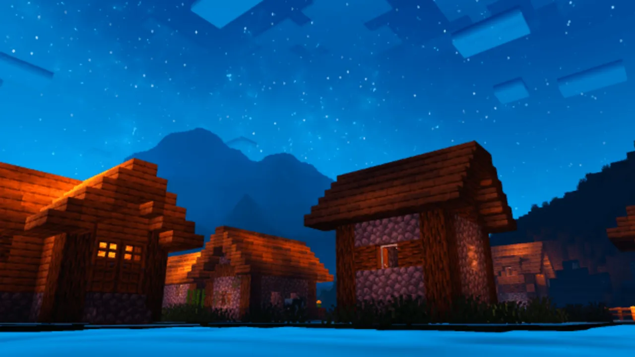 Newb X Dawn Shader: Wooden houses under starry sky