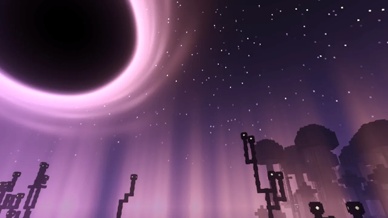 Newb X Dragon Shader: End with glowing purple sky and stars