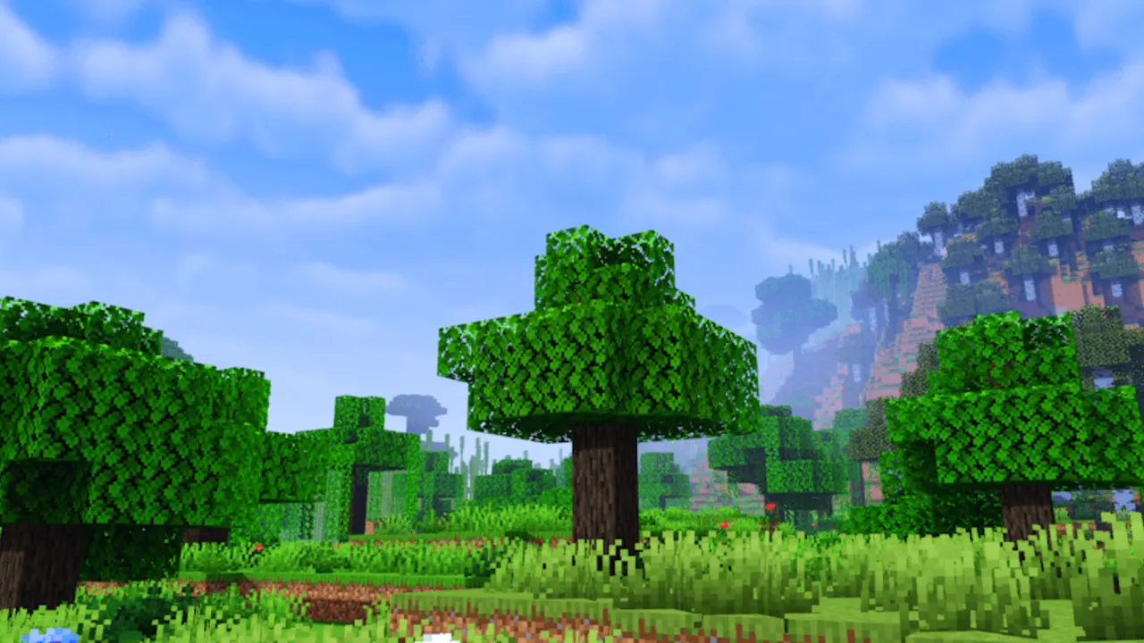 Newb X Dragon Shader: Green trees with grass and clouds