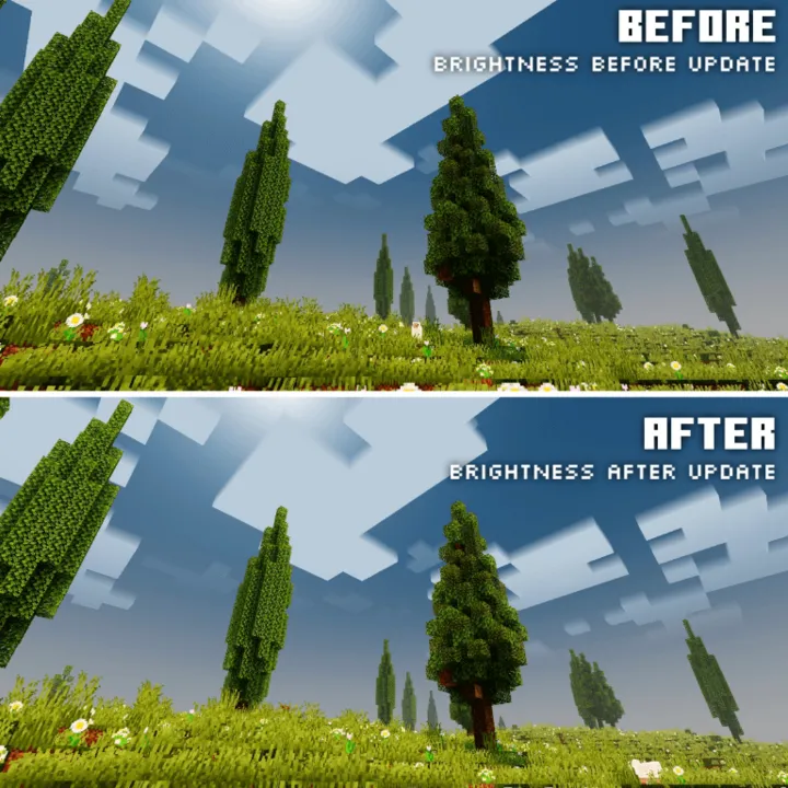 Newb x Flamingo shader: Brightness comparison before and after shader update