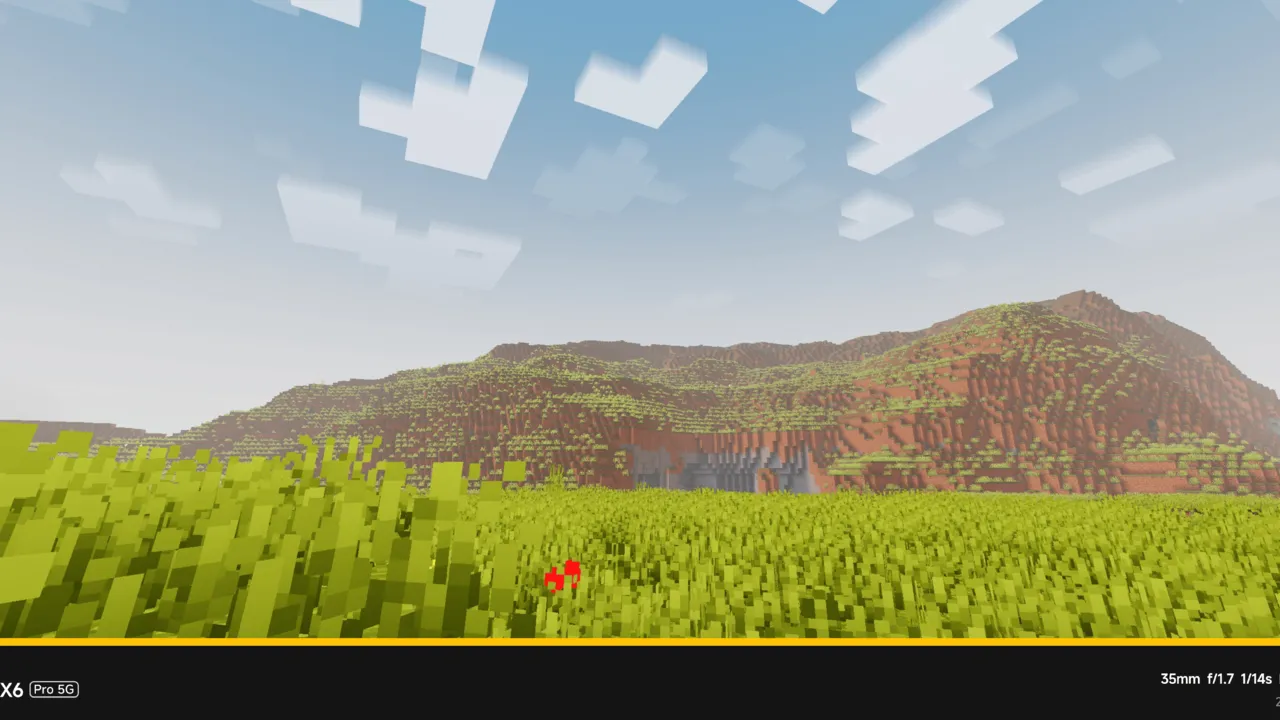 Newb x Flamingo shader: Grass field with mountain in background