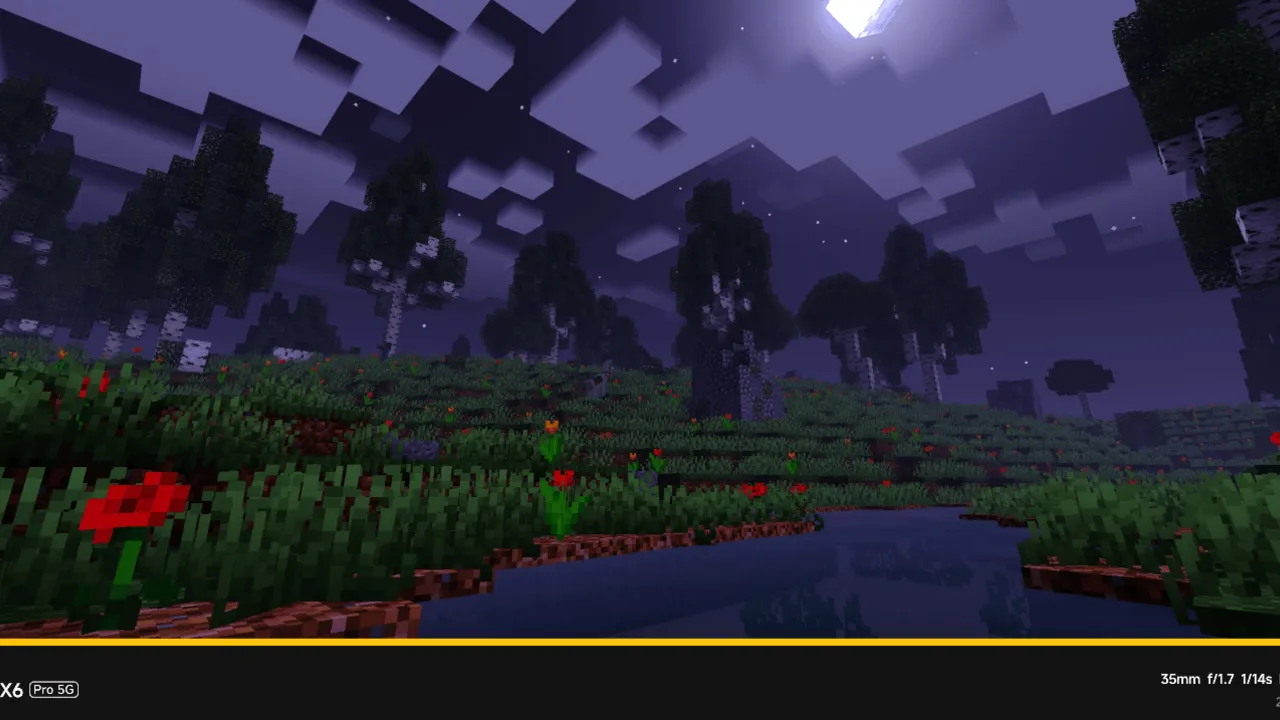 Newb x Flamingo shader: Night scene with trees and flowers