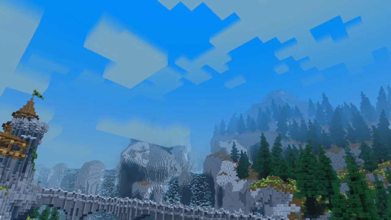 Newb X Stars Shader: Castle by mountain with trees
