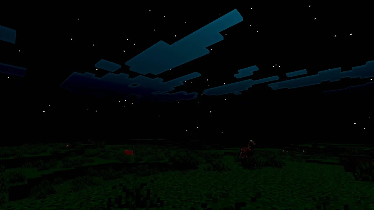 Phantom Visuals shader: Night sky with stars and clouds over grassy land