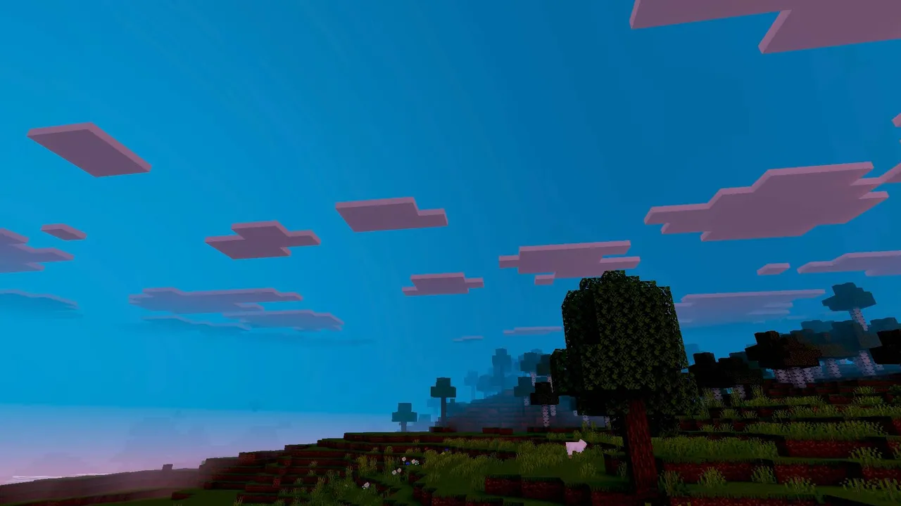 Phantom Visuals shader: Sky with clouds over trees and grass