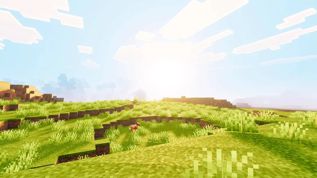 Phantom Visuals shader: Sunlit grassy hills with clouds