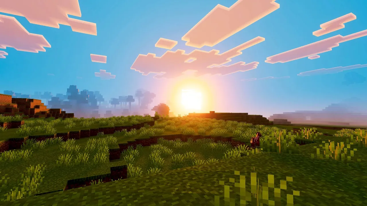 Phantom Visuals shader: Sunset over grassy hills with clouds