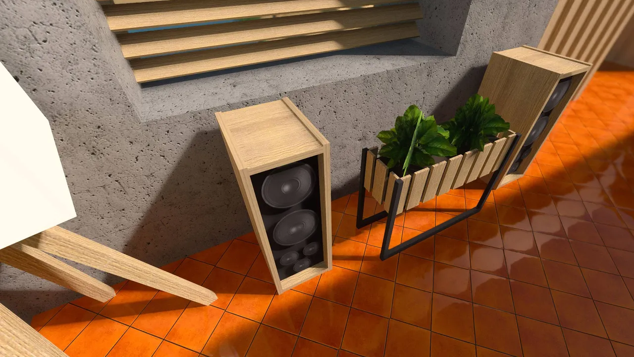 RealSource REALISTIC pack shader: Speakers and plants on tiled floor