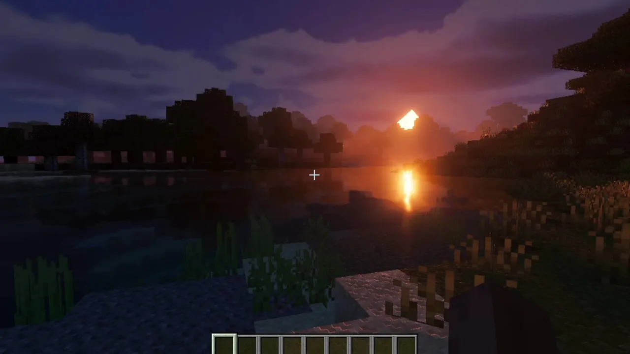 Simple Visuals shader: Sunset over water with trees