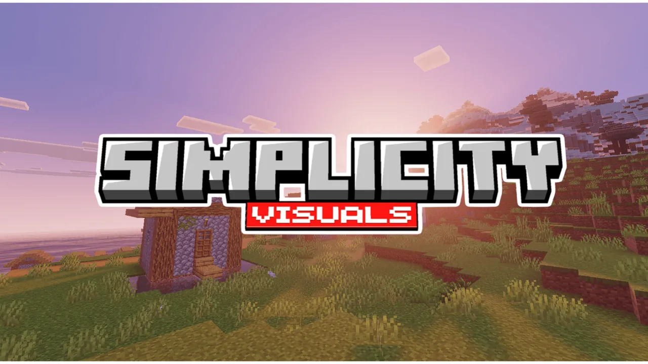 Simplicity shader for Minecraft PE: Sunset over grassy hill with house