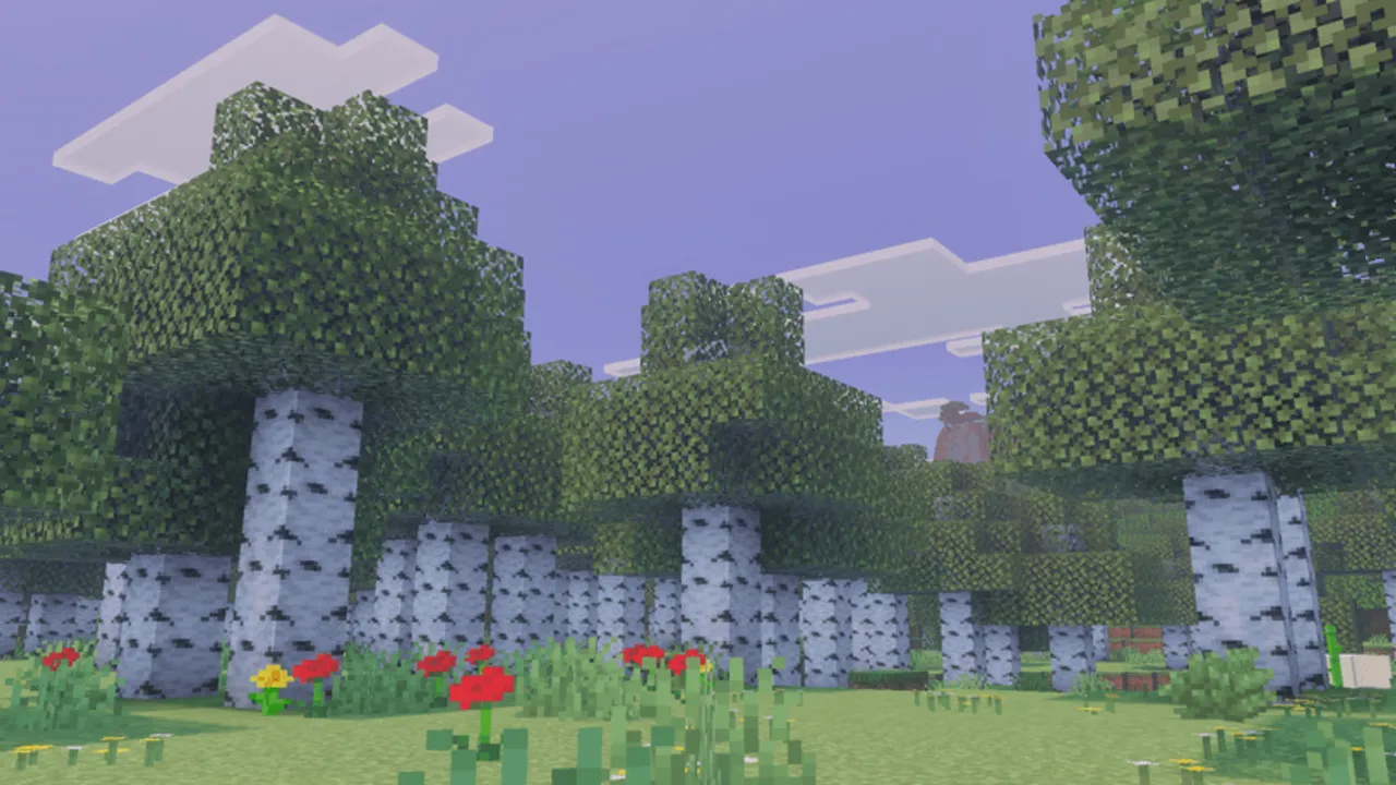 Simplicity shader: Trees with white bark and red flowers