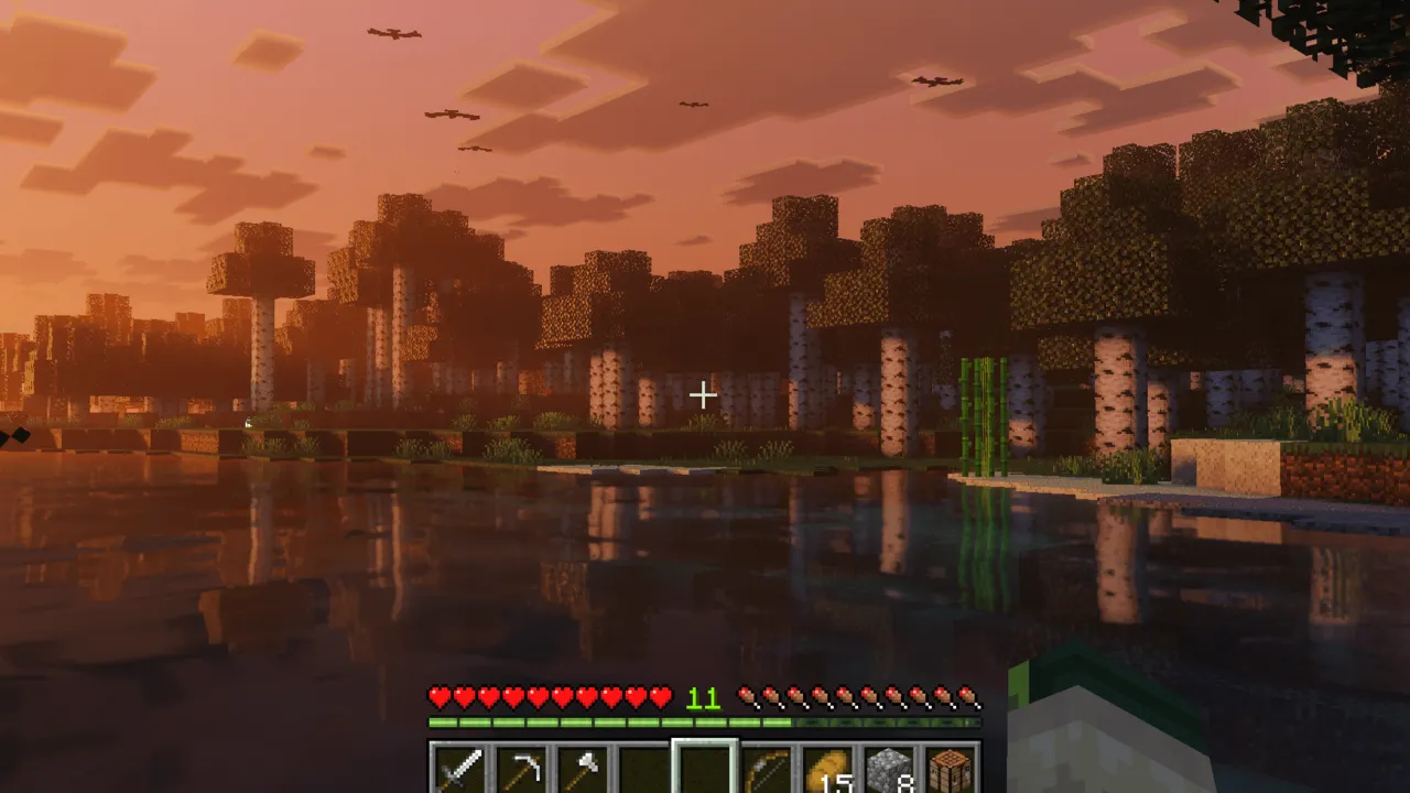 Solar Shaders: Sunset over water with trees