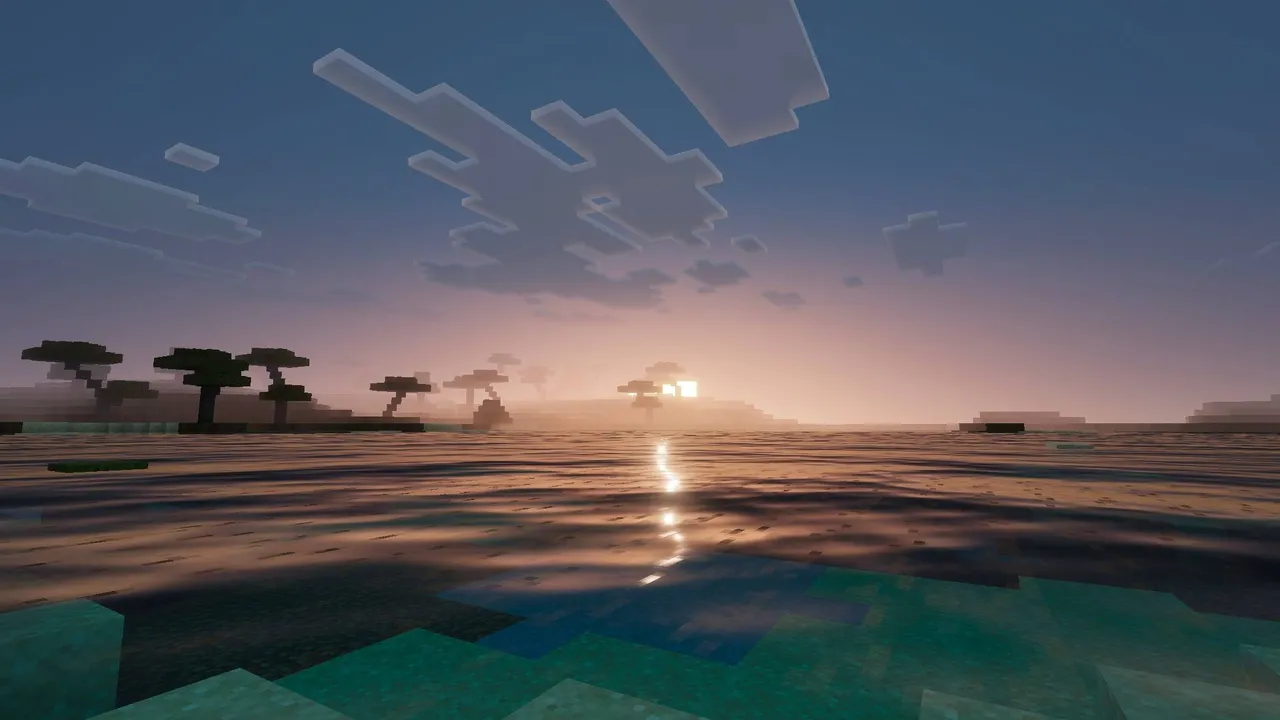 Solumn Visuals shader: Sunset over water with trees