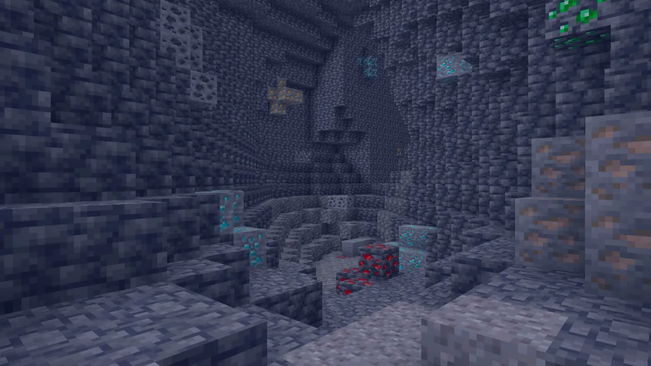 Ultimate Night Vision shader: Glowing ores in a dark cave