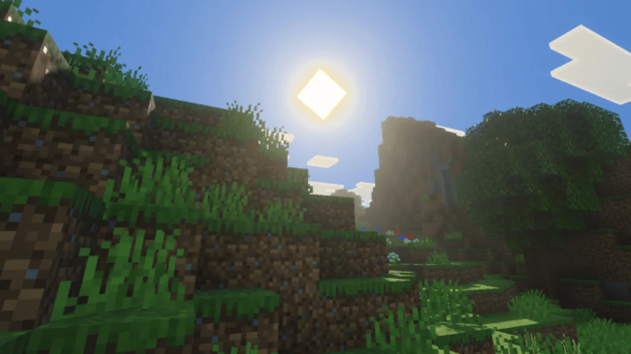 Ultra Vibrant Visuals for Vibrant Visuals shader: Sunlit grassy hills with trees
