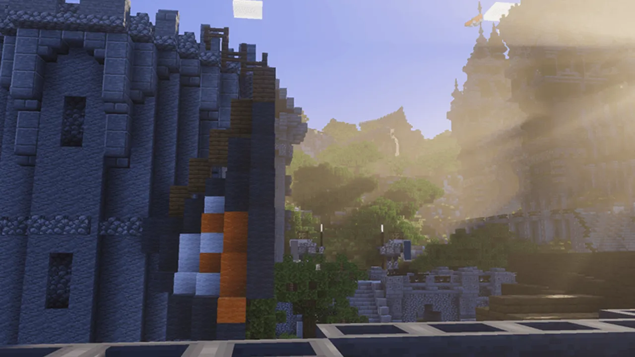 Vanilla Reforged shader: Castle with sun shining through