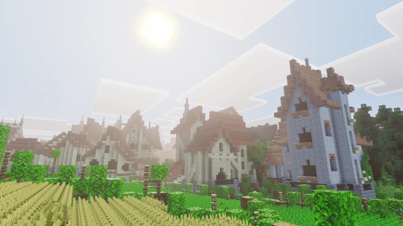 Vibrancy shader: Village with houses and trees