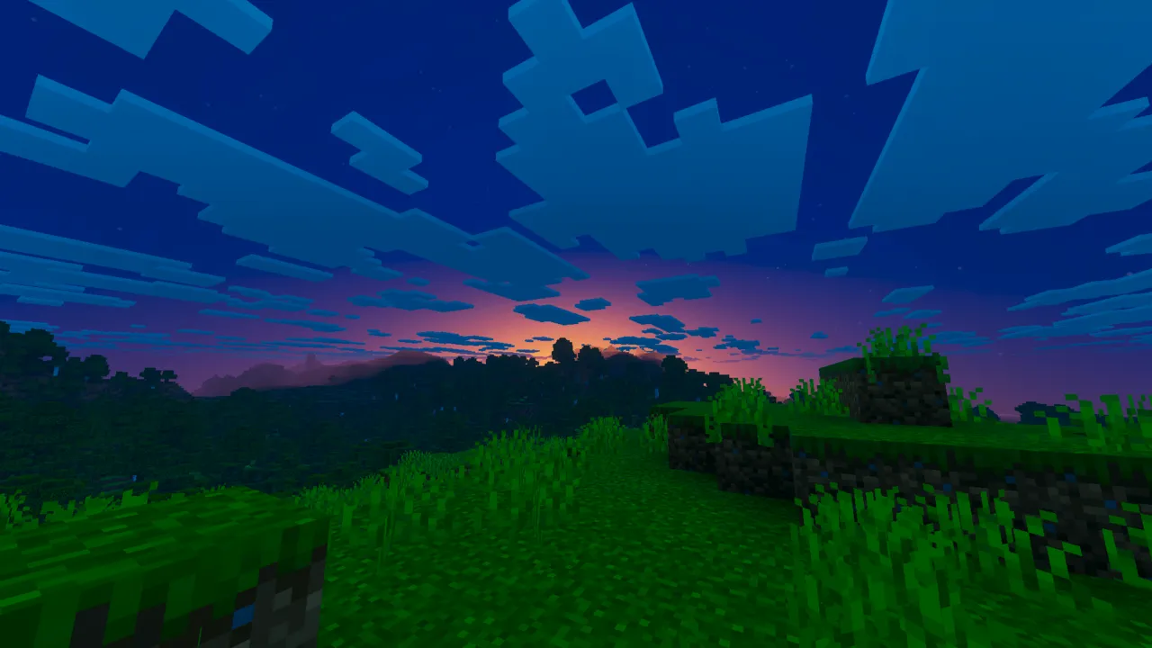 Vibrant Rt Visuals shader: Dusk sky with dark grass and fading glow