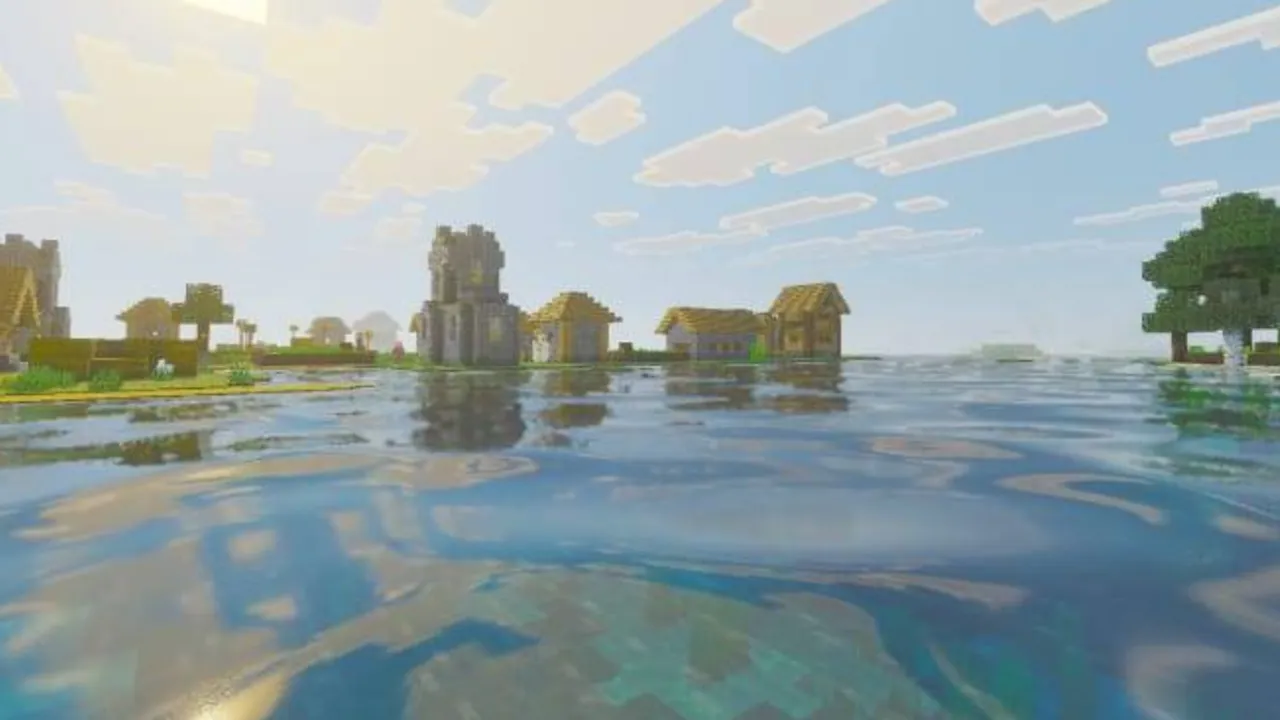 Wandrer's Visual Pack shader: Village with water and trees
