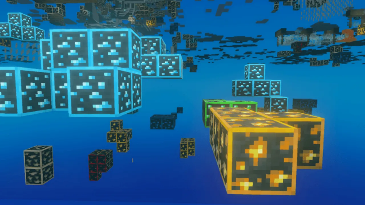 X RAY + Night Vision shader for Minecraft PE: Glowing ores underwater