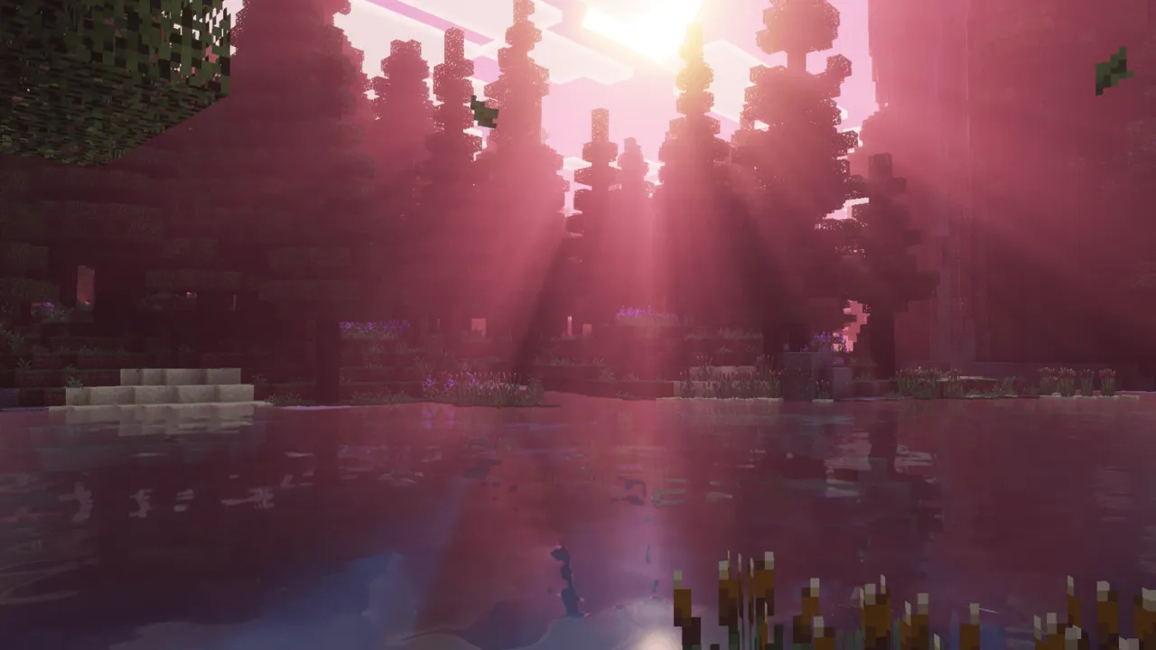 Xiao Sakura Visuals shader: Sunlight through trees over water