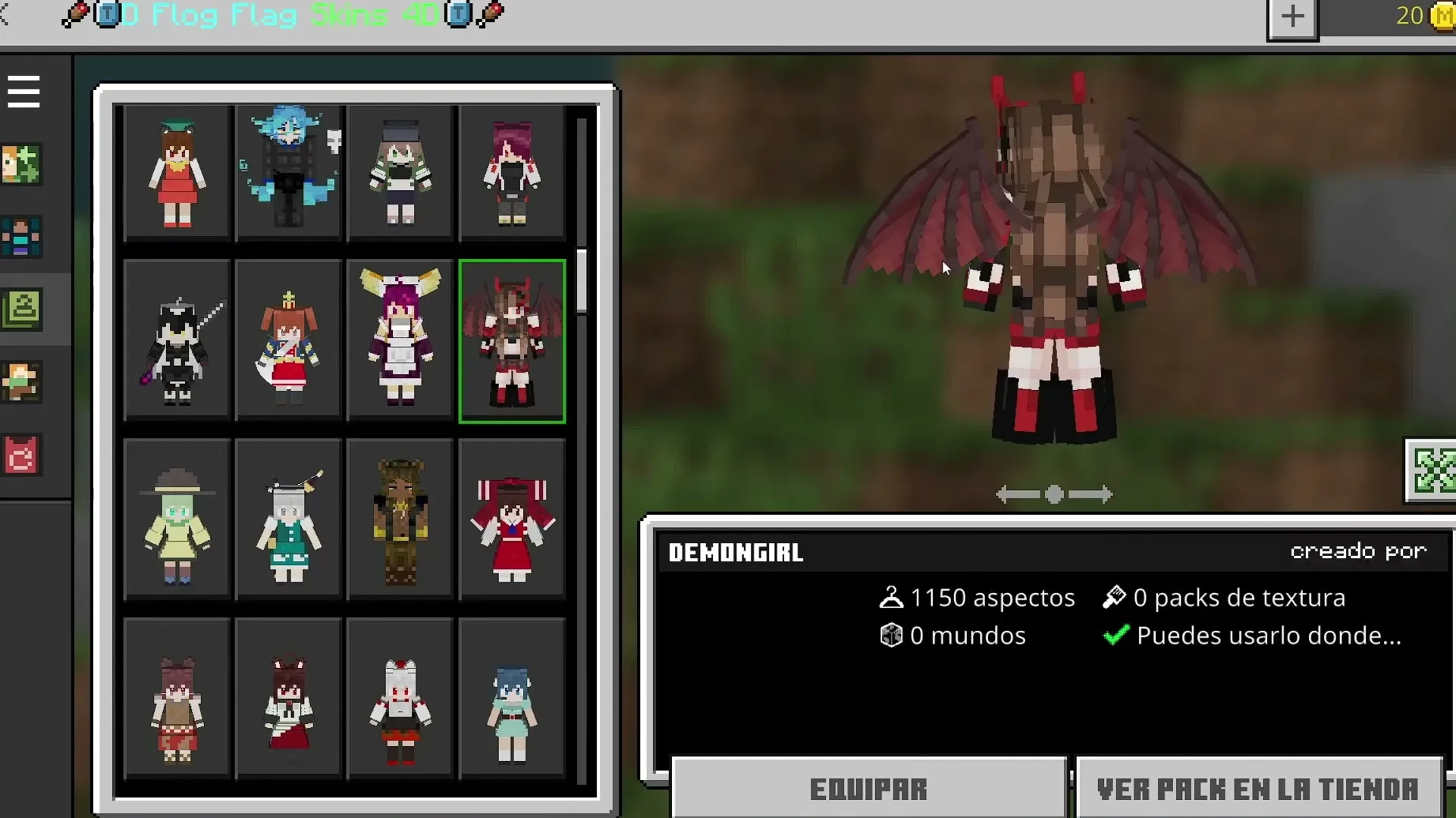 1150 Skins 4D Pack for Minecraft PE: Demon girl skin preview with wings