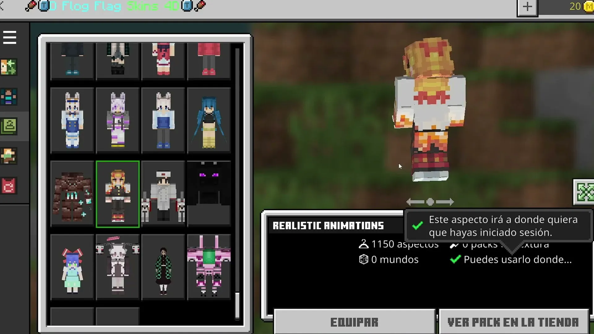 1150 Skins 4D Pack: Skin selection menu with character preview
