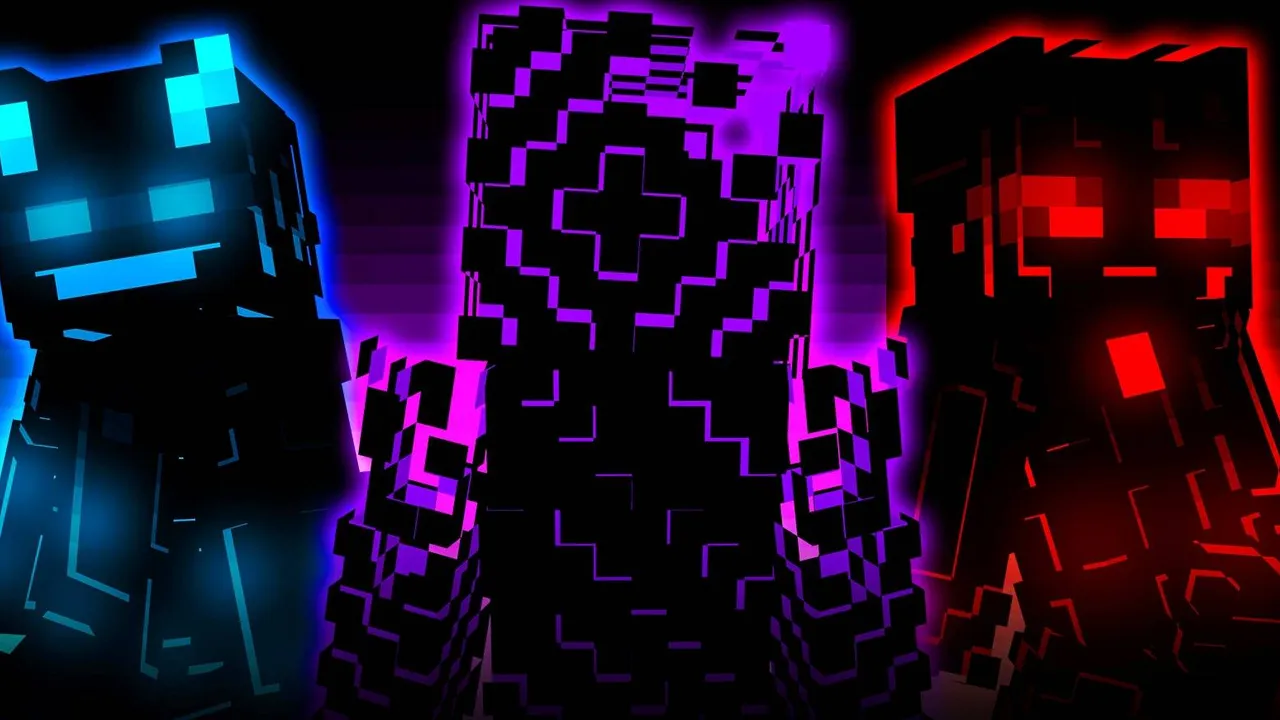 Cyber Phantoms skin pack for Minecraft PE: Three glowing cyber characters