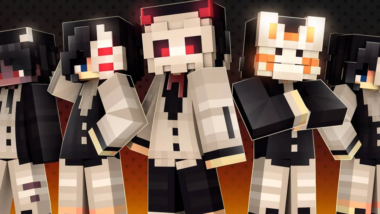 Dark Suits Fashion skin pack for Minecraft PE: Five characters in dark suits with demonic details