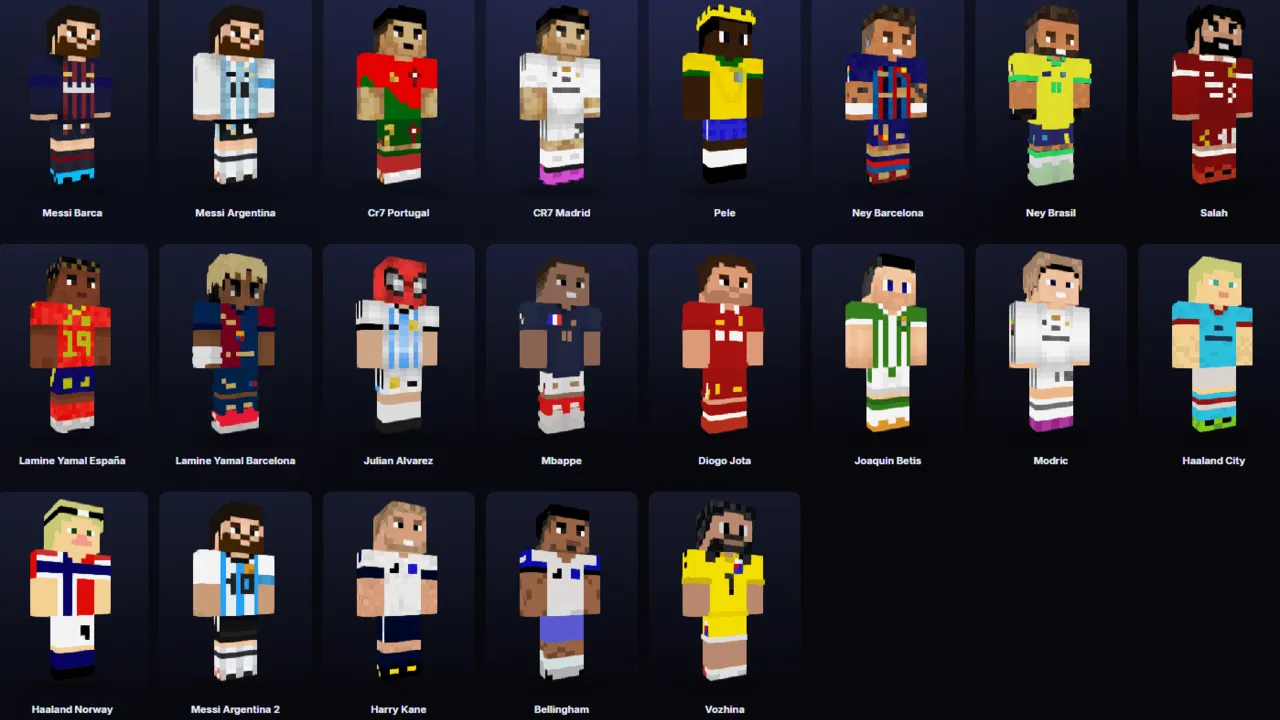 Football Players skin pack: Añade jugadores como Messi, CR7, Mbappé, Neymar, Lamine y más