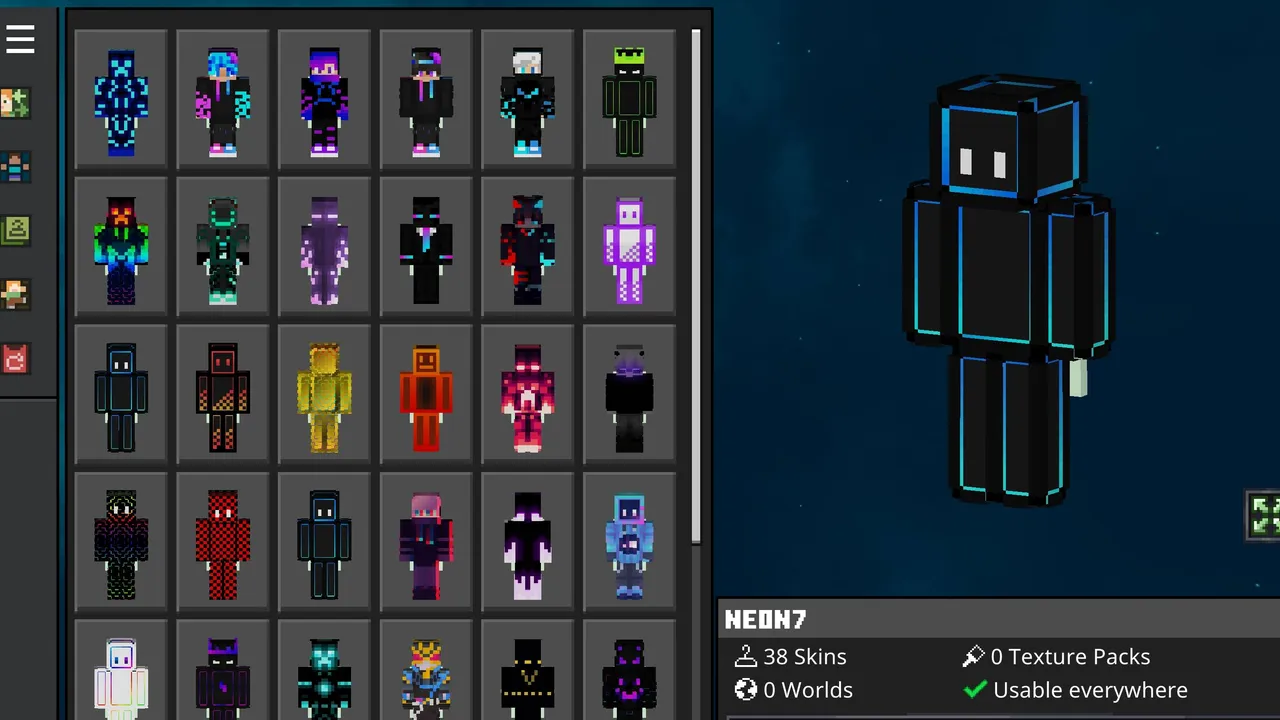 Neon Boys PvP Skin Pack: Skin marketplace with neon boy skins