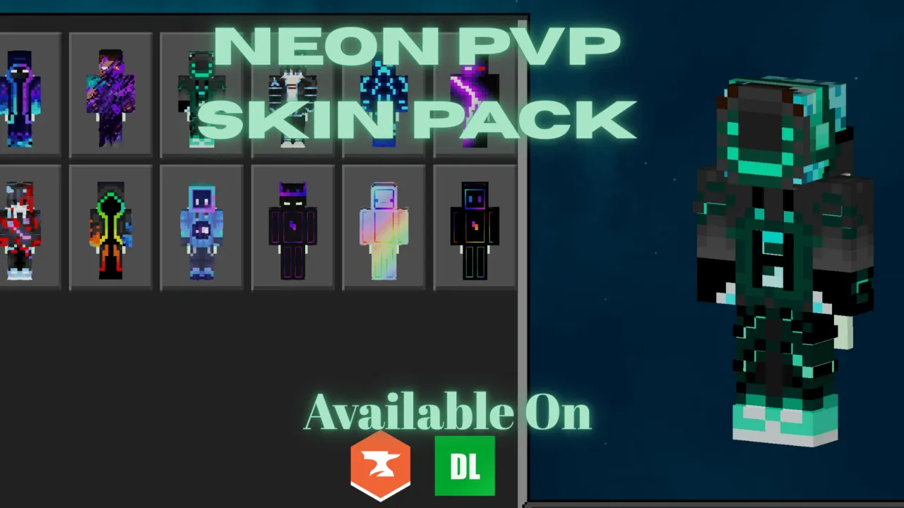 Neon PvP Skin Pack for Minecraft PE: Bright neon lines running across each skin