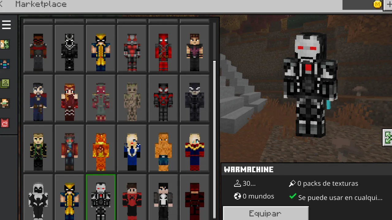 Super Heroes skin pack: Marketplace with superhero skins selected