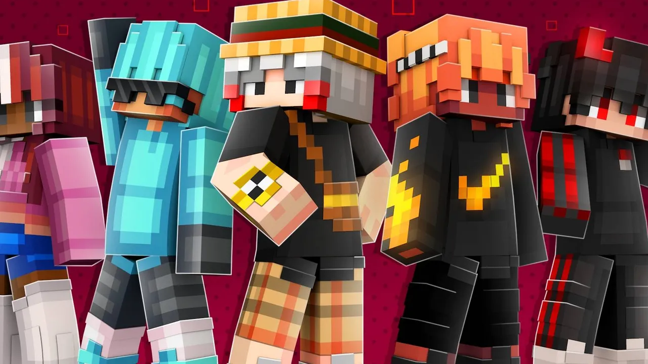 Trendy Fashion Teens skin pack for Minecraft PE: Five teens in colorful outfits