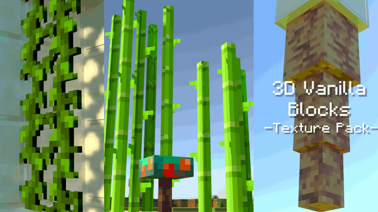 3D Vanilla Blocks Texture Pack for Minecraft PE: Sugar cane and mushroom blocks