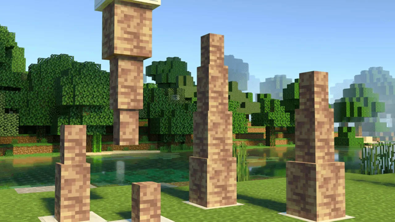 3D Vanilla Blocks Texture Pack: Stone pillars in a grassy area