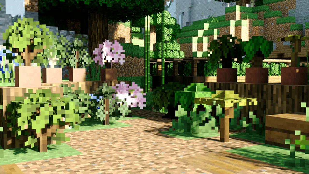 3D Vanilla Blocks Texture Pack: Garden path with trees and flowers
