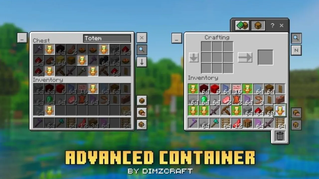 Advanced Container texture pack for Minecraft PE: Chest and crafting screens with new buttons