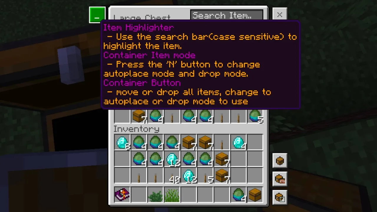 Advanced Container texture pack: Inventory screen with search bar and item highlighter