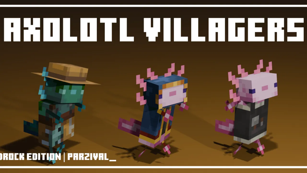 Axolotl Villagers texture pack for Minecraft PE: cover art