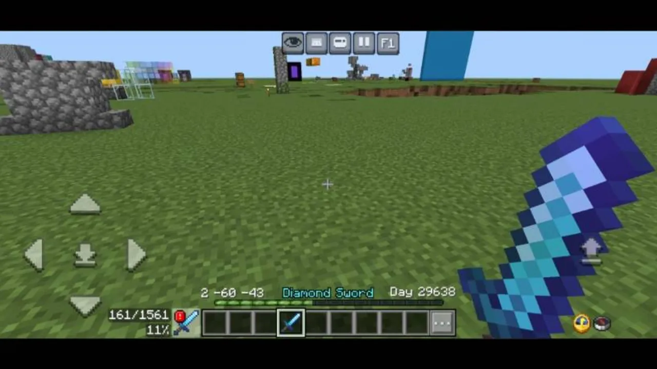 Bedrock UI+ texture pack: Diamond sword held in hand