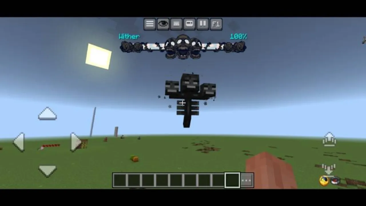 Bedrock UI+ texture pack: Wither boss flying over grassy field