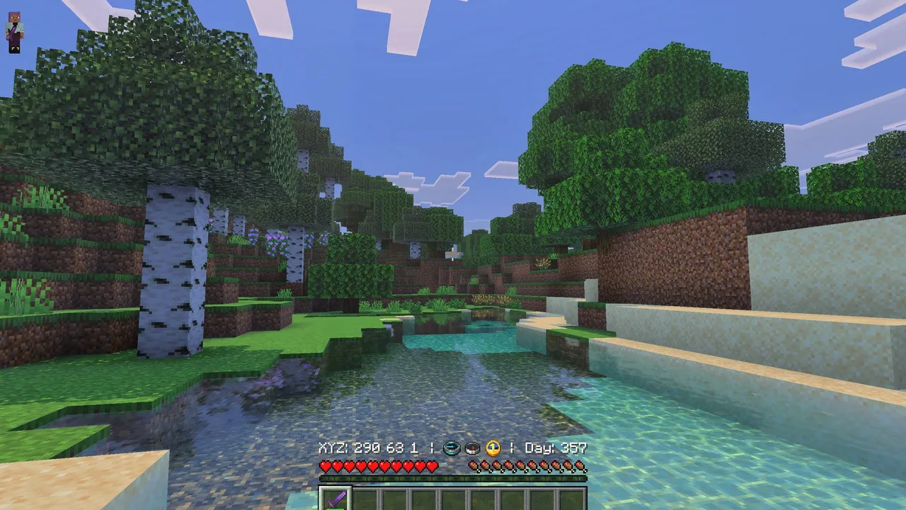 Better Days Played texture pack: Player in forest with river