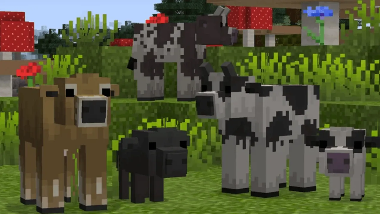 Better Farm Animals texture pack: Cows and sheep in a grassy field