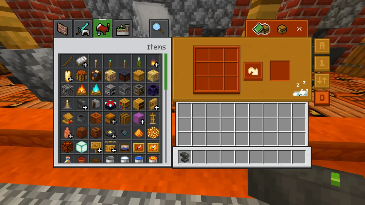Better Quick Loot texture pack for Minecraft PE: Inventory screen with items and crafting grid
