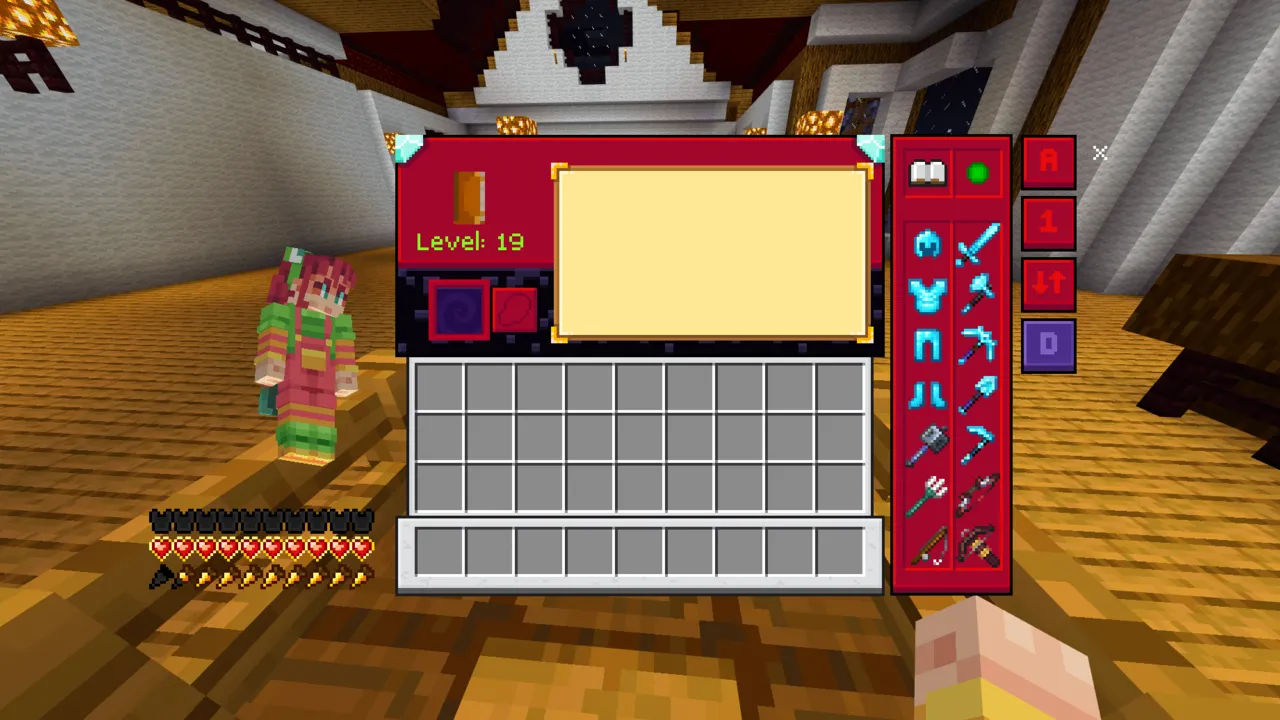 Better Quick Loot texture pack: Inventory screen with items and level display