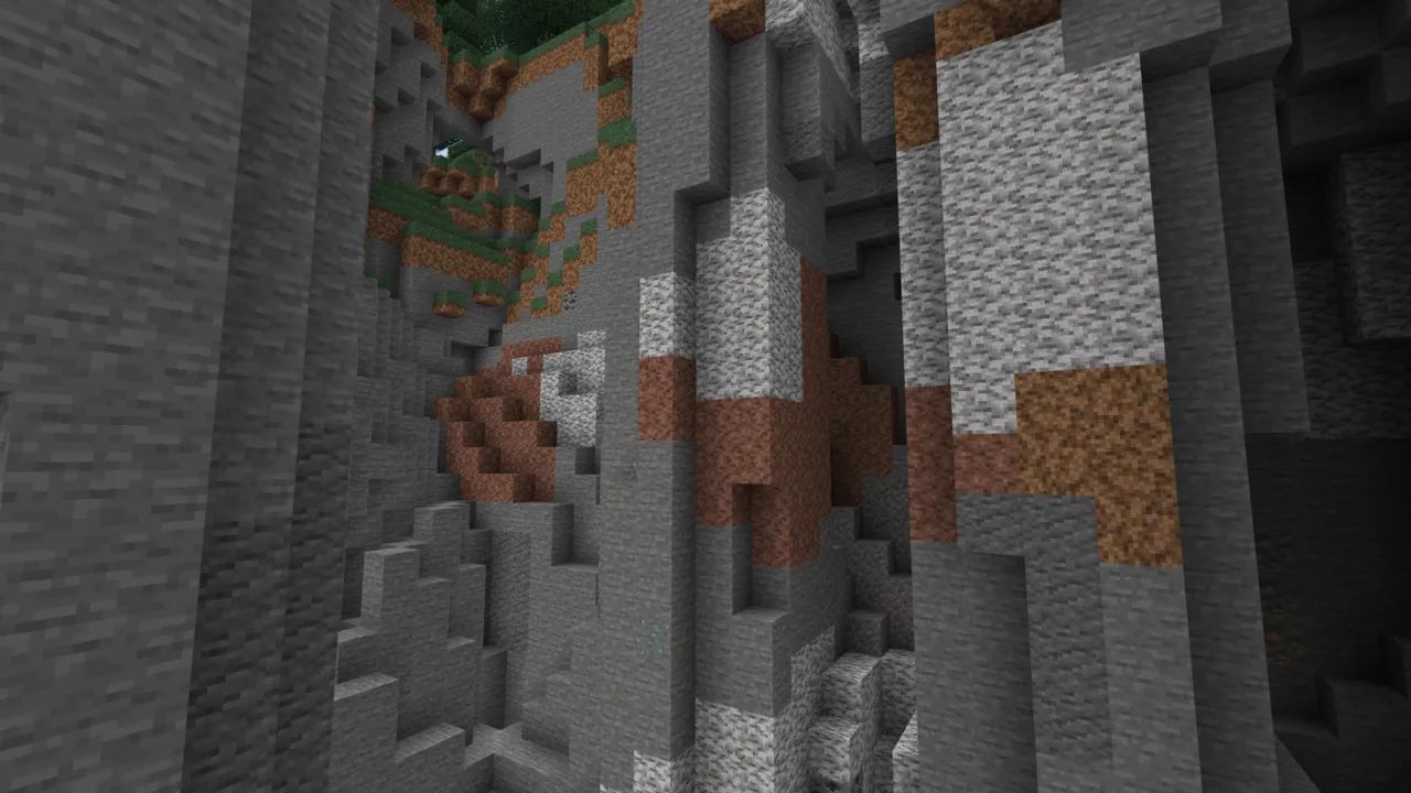 BetterVanillaBuilding texture pack: Stone and dirt in a cave