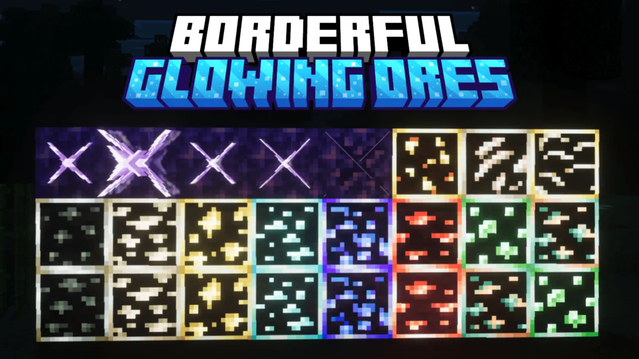 Borderful Glowing Ores texture pack for Minecraft PE, screenshot 1